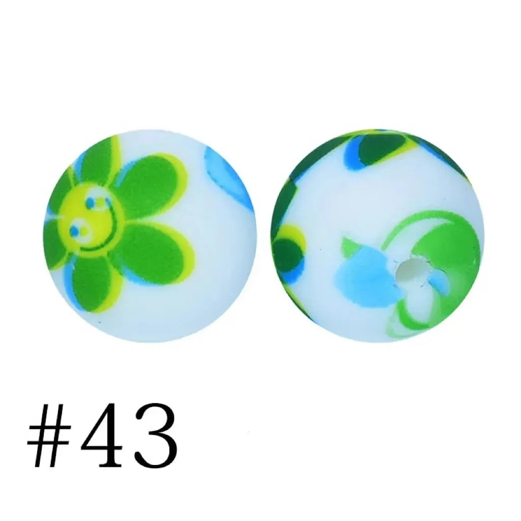 Round Printed Silicone Beads 15 mm