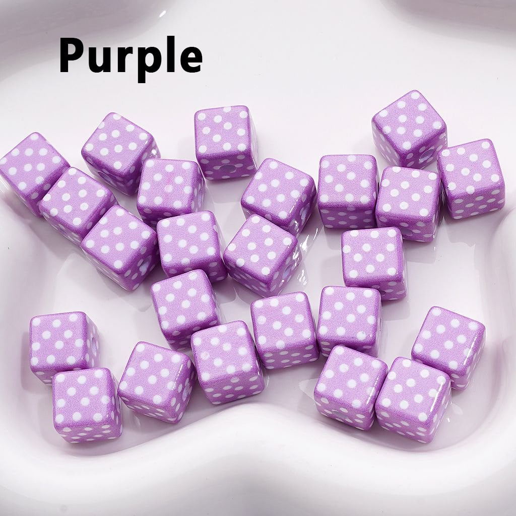 Mini Square Cube Acrylic Beads Featuring Cute White Dot Patterns, 10MM