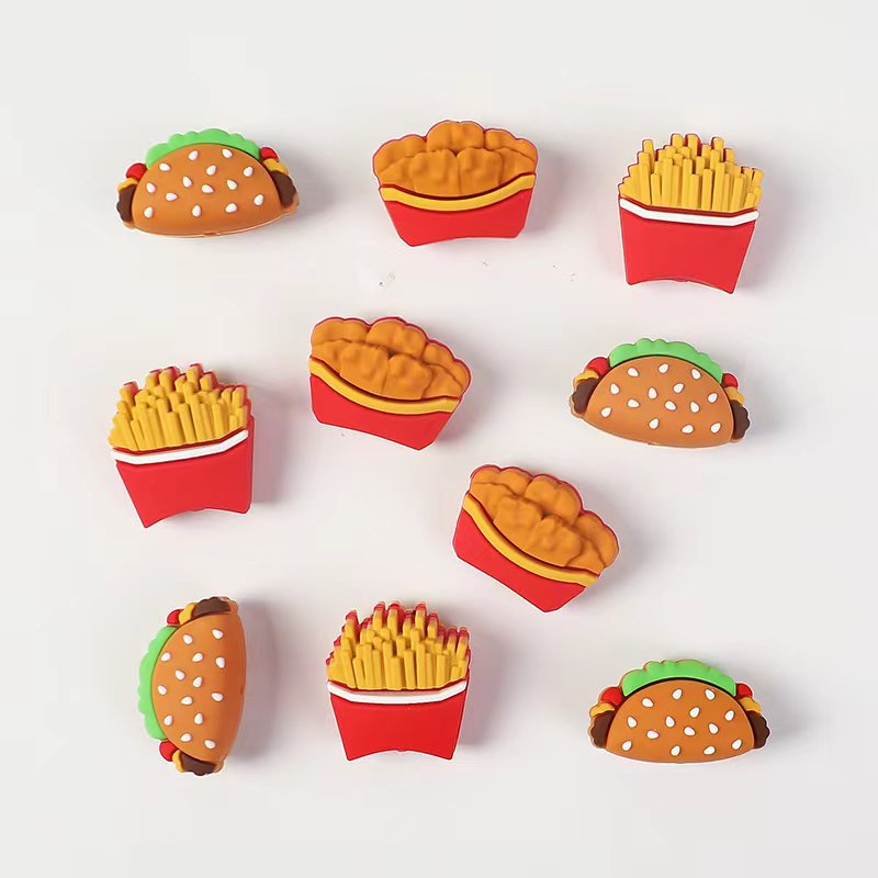 3D French Fries, Chicken Nuggets & Taco Fast Food Theme Silicone Focal Beads