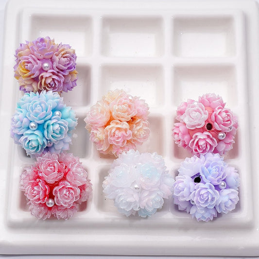 Cute Lotus Flower White Pearls Double Color Shiny Round Clay Beads 20MM Random Mix