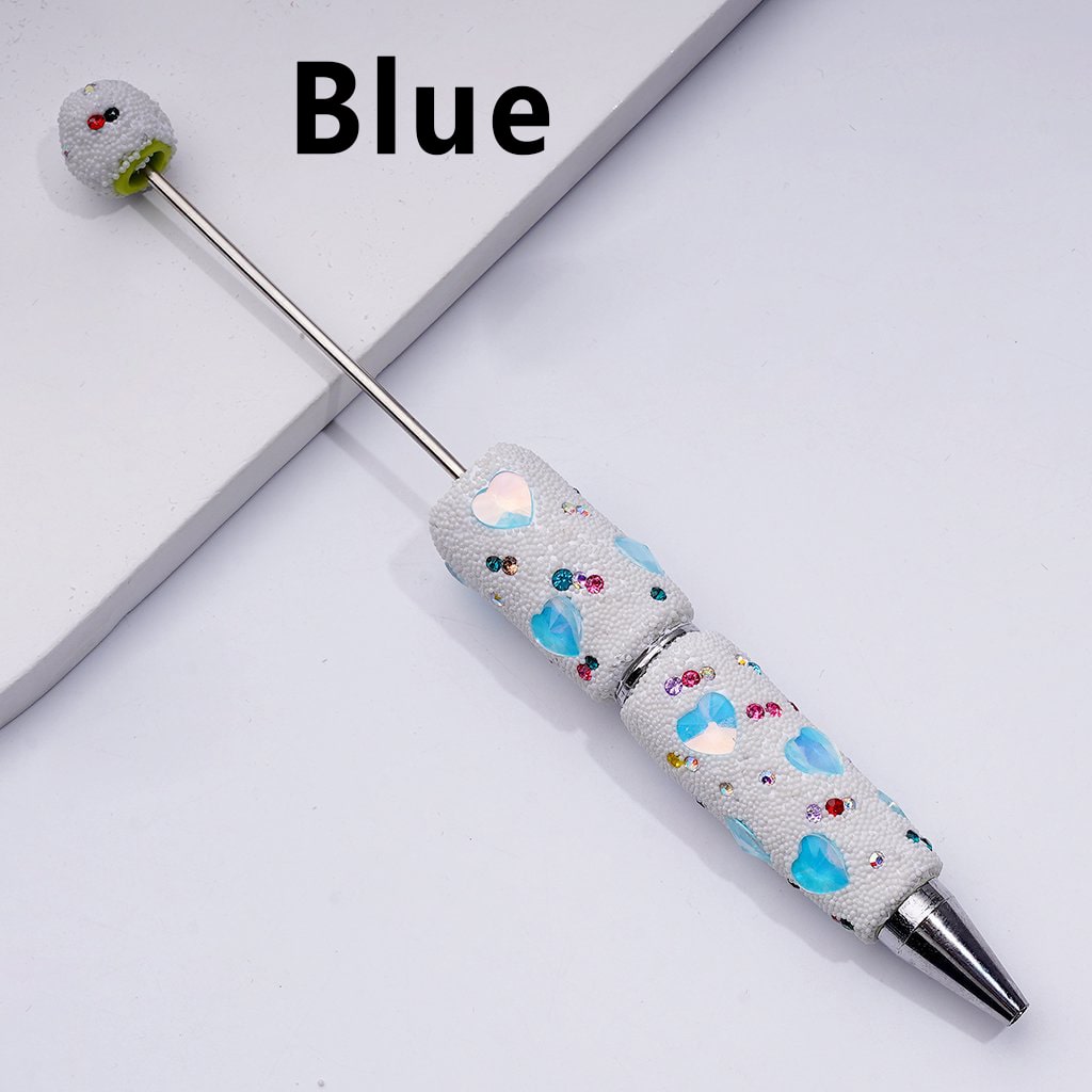Vibrant Beadable Heart Pen – Jelly Colors with Sparkling Rhinestones & Mini Snow Balls