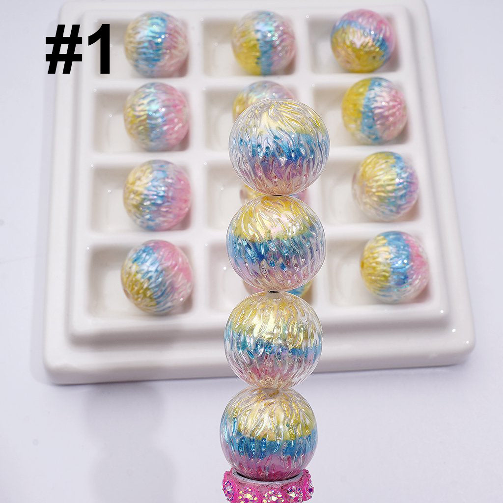 Round Acrylic Beads with Shiny Trichromatic Crackle Effect 16MM Vibrant Design