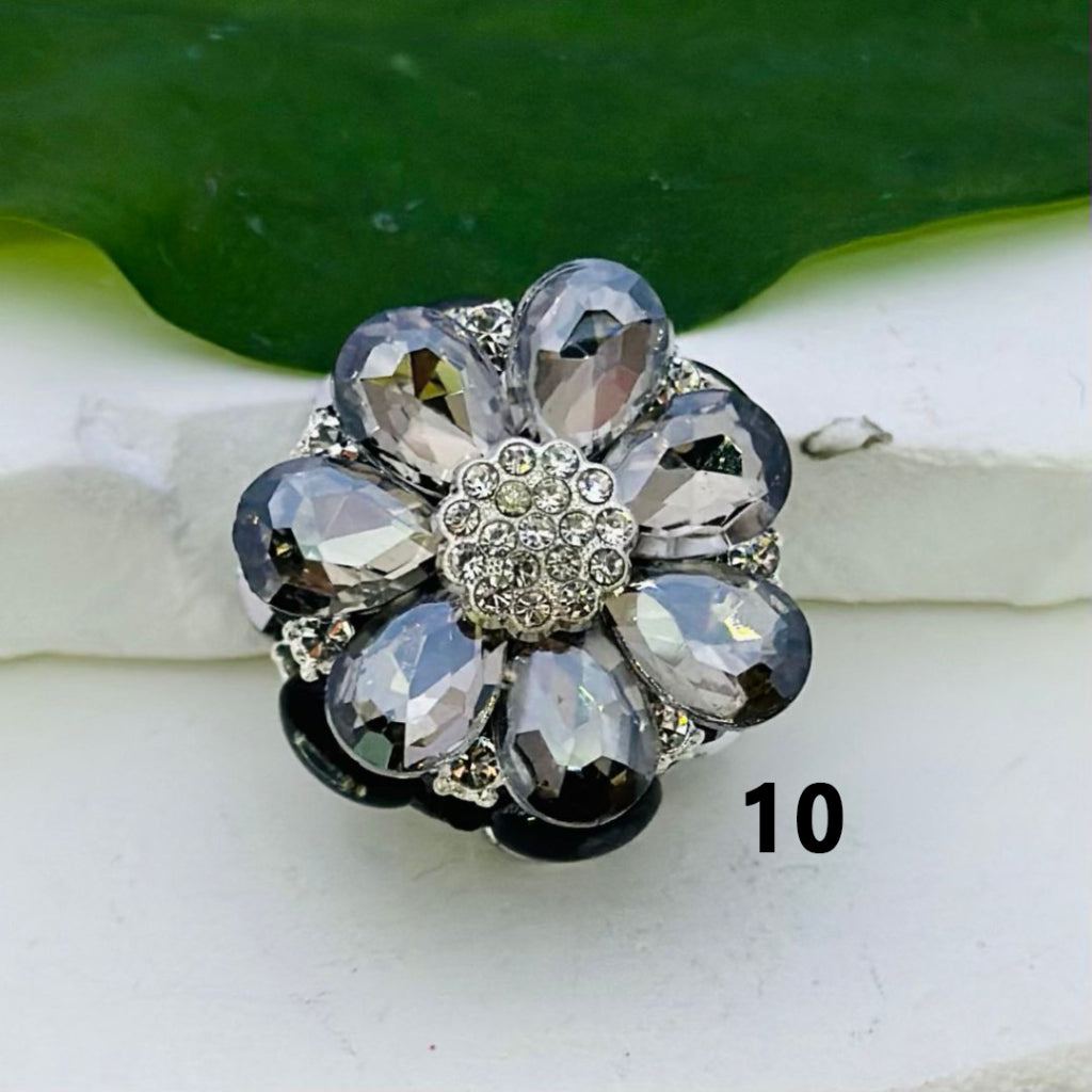 Clear and Colorful Rhinestones, Fancy Bling Bling Silver Alloy Flower with Oval Pearls and Clay Beads, 25mm