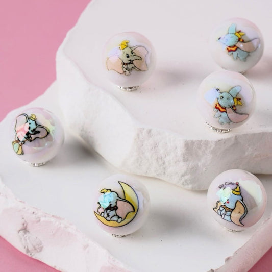 UV Finish Cute Little Adorable Elephant Dumb White Round Acrylic Beads, 16MM, Random Mix
