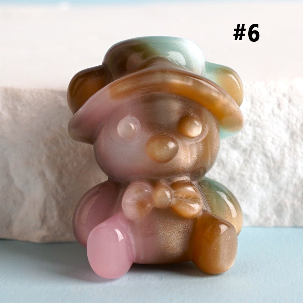 Adorable Ombre Color Cute Bear Glossy Gradient with Cap Hat Bow Acrylic Beads, Around 30*24MM