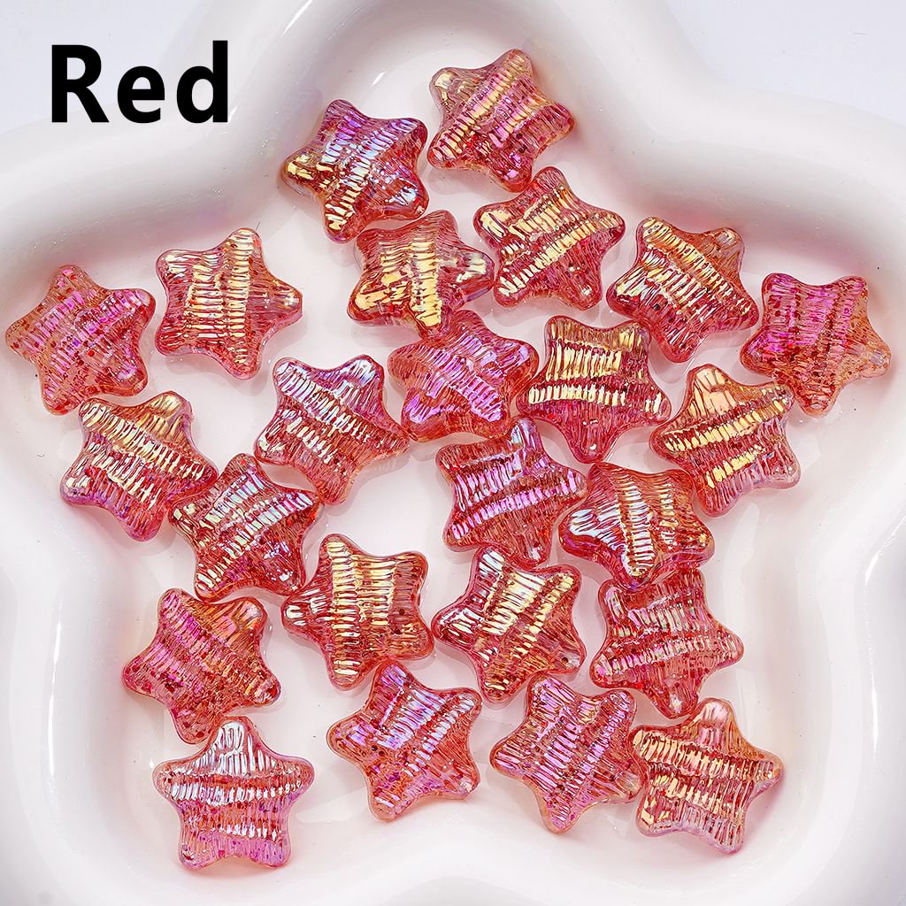 Glossy UV-Coated Multi-Color Acrylic Beads – Concave Striped Five-Pointed Star, 19MM