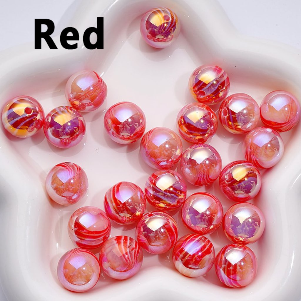 Round Acrylic Beads with UV Gloss and Colorful Art Stripes 16MM