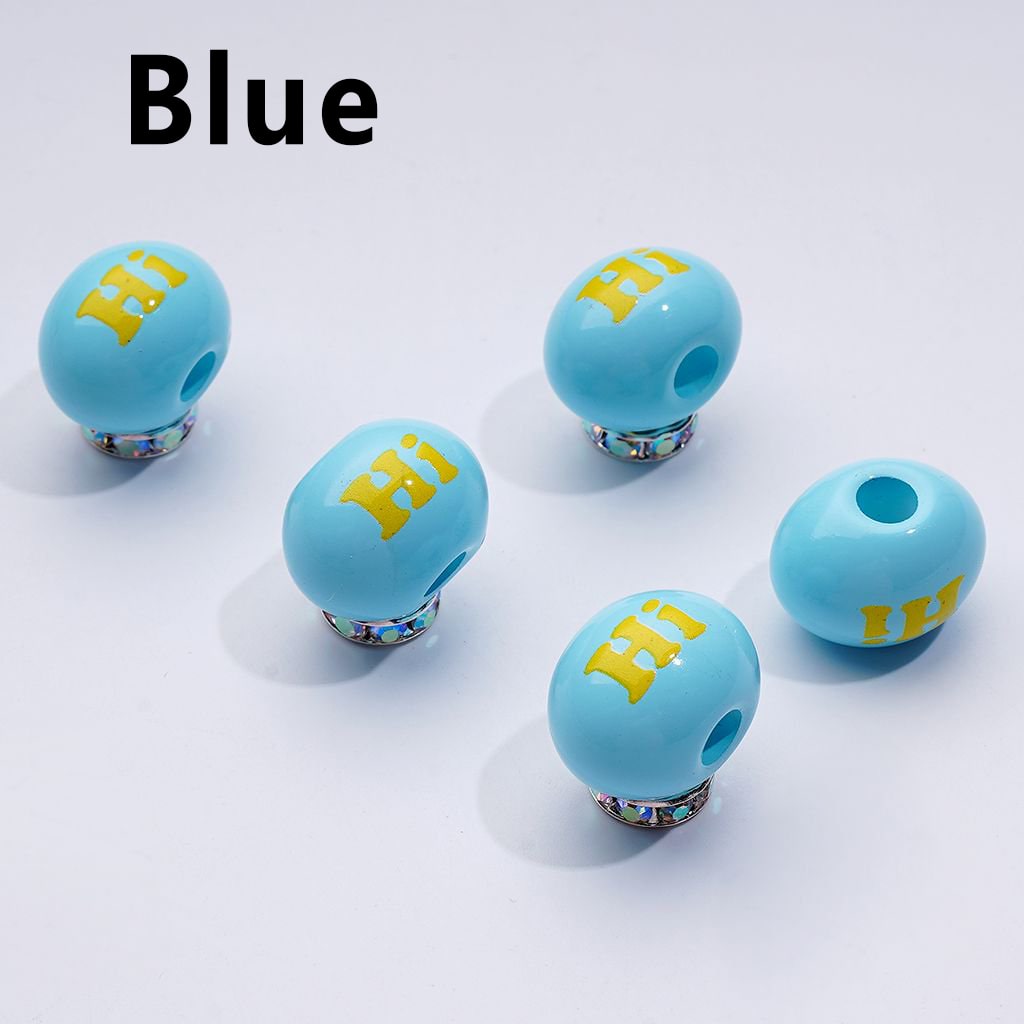 Mini Colorful Oval Beads with English Word Prints – Large Hole Acrylic, 13x15x20MM