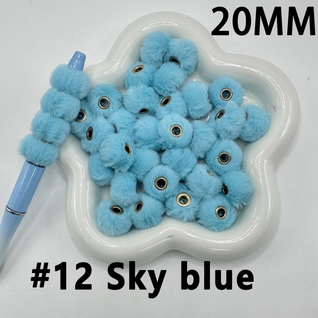 Cute Solid Colored Pom Pom Fluffy Hard Beads, 20MM