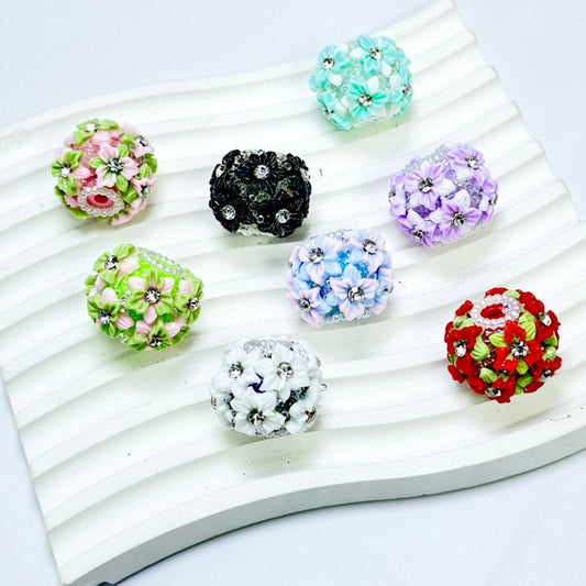 Flowers Clear Rhinestone Multi-Color Cute Inside White Pearls Ring Clear Sugars Round Clay Beads, 20MM