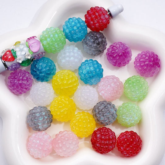 Vibrant Multi-Color Glitter Waxberry Resin Acrylic Beads with a Lustrous Shine, Around 18MM