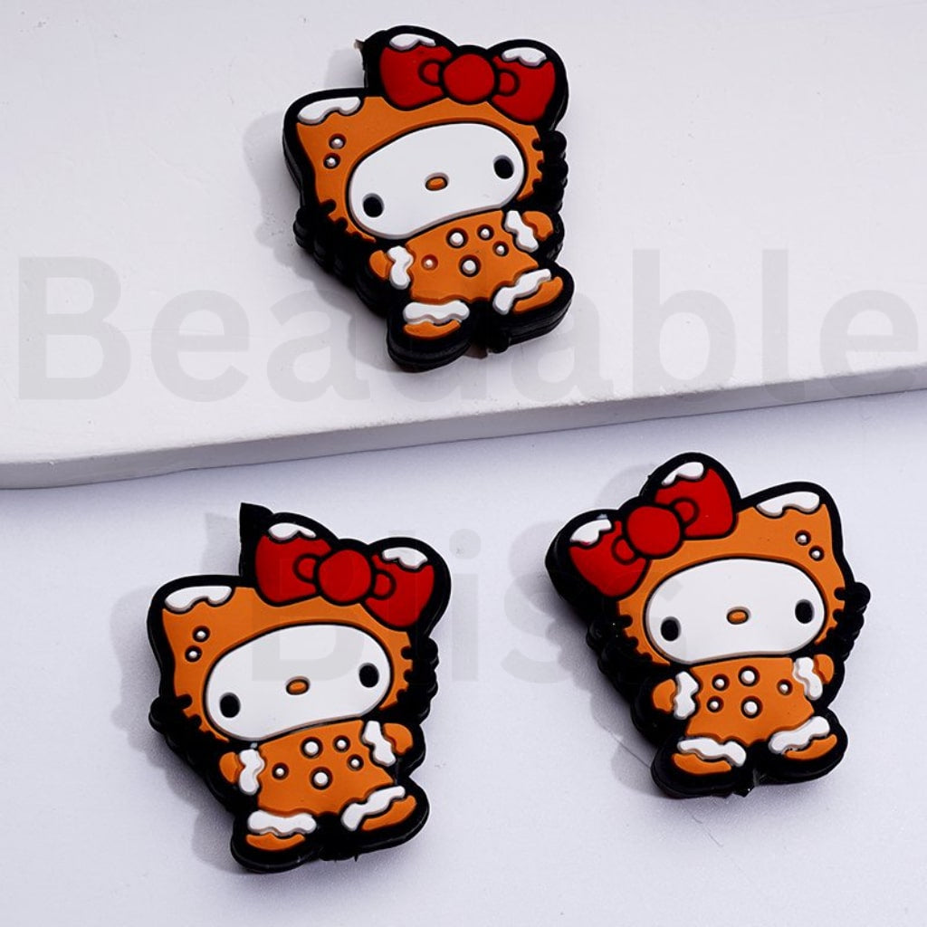Cute Cat Character in Gingerbread Costume Christmas Silicone Focal Beads