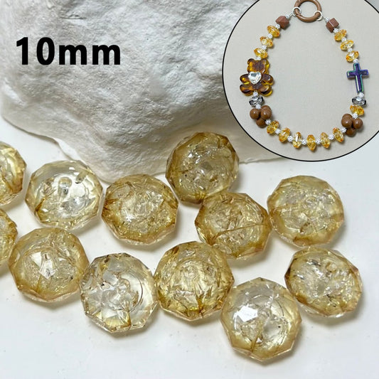 Cute Clear Champagne Polyhedral Broken Inside Flat Acrylic Beads, 10MM