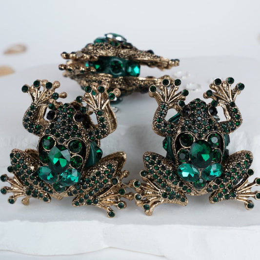 Charming Gold Frog Clay Beads with Sparkling Rhinestones, Approx. 48x47MM, Fancy Metal Alloy Design