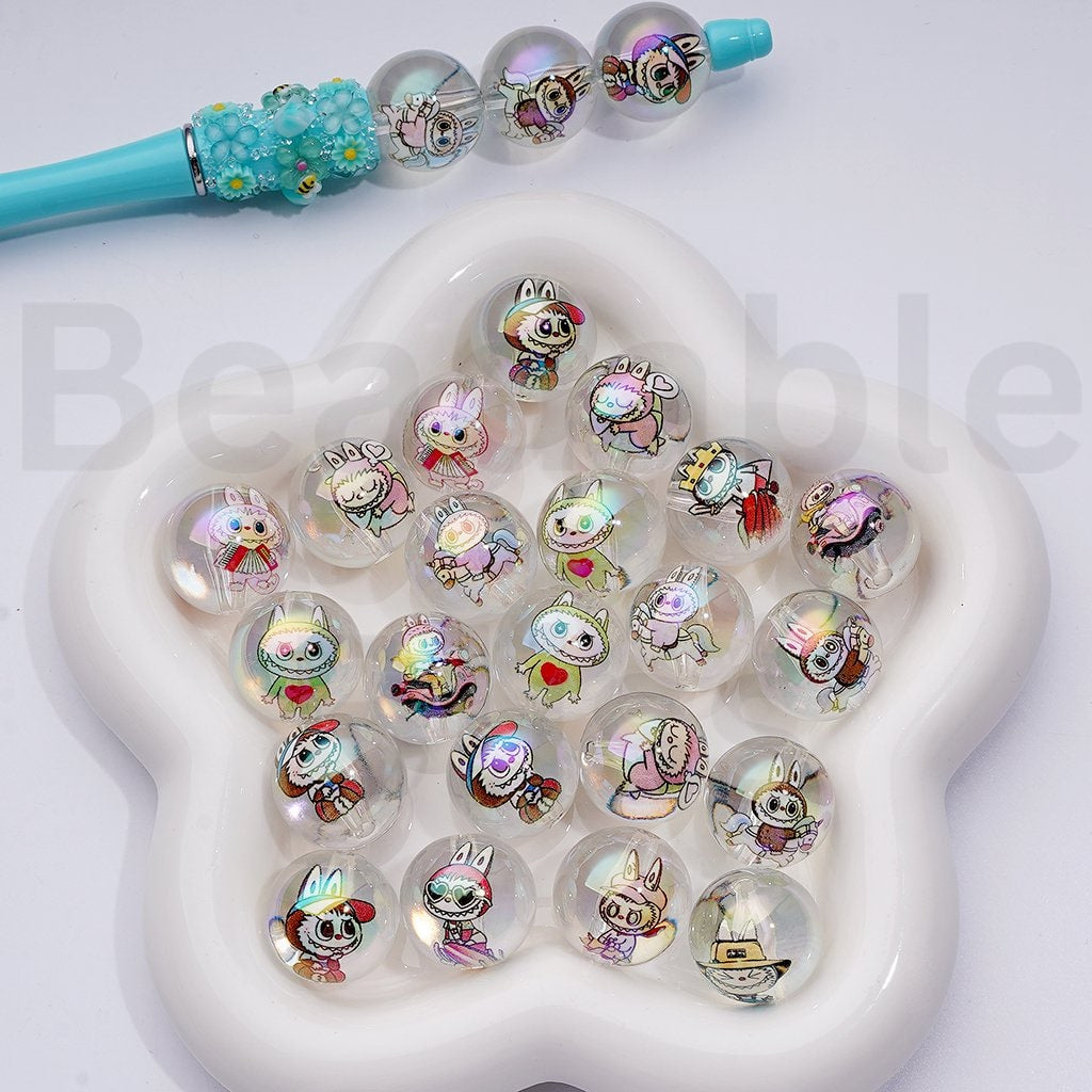 Glossy Large Clear Round with Labub Monster Design 20MM, Random Mix Ac ...