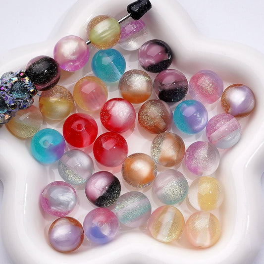 Dazzling Double Color Cat Eye Acrylic Beads with Shiny Gold Glitter, 16MM