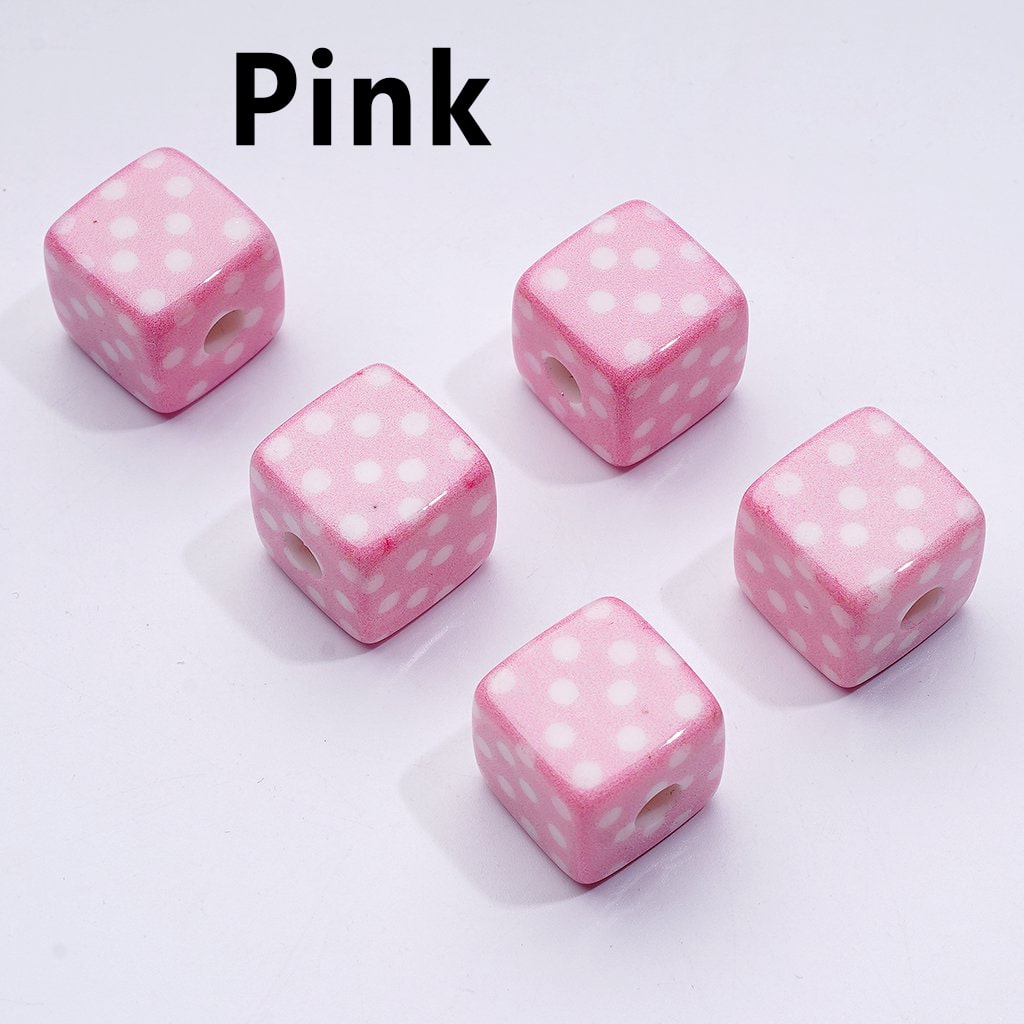 Colorful Cube Acrylic Beads with Mini Round Accents – 14MM Square Design