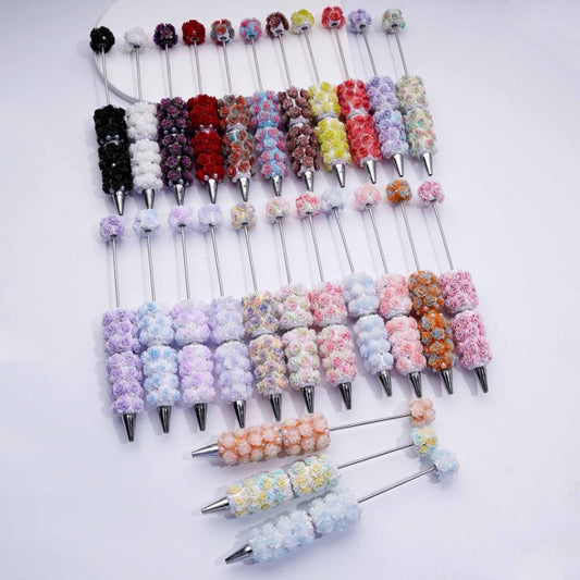 Multi-Color Shiny Soft Flowers AB Rhinestones White Pearls Beadable Clay Pens Random Mix