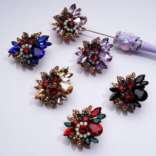 Delicate Fancy Gold Alloy Flower with White Pearls Cute Butterflies Hearts Stars Colorful Shiny Rhinestones Clay Beads, Around 48*41MM