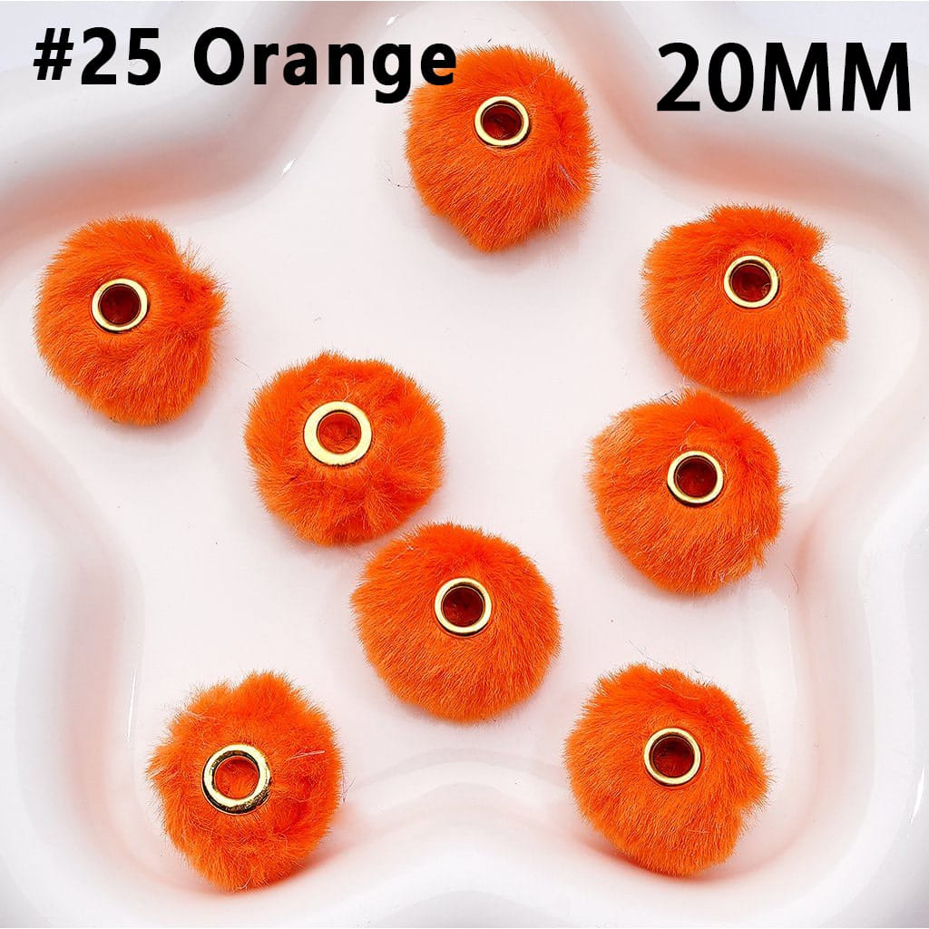 Cute Solid Colored Pom Pom Fluffy Hard Beads, 20MM