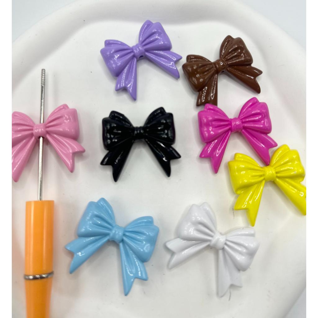 Cute Pastel color Bowtie See Thru Clear,Solid, Acrylic Beads, Random Mix Color,