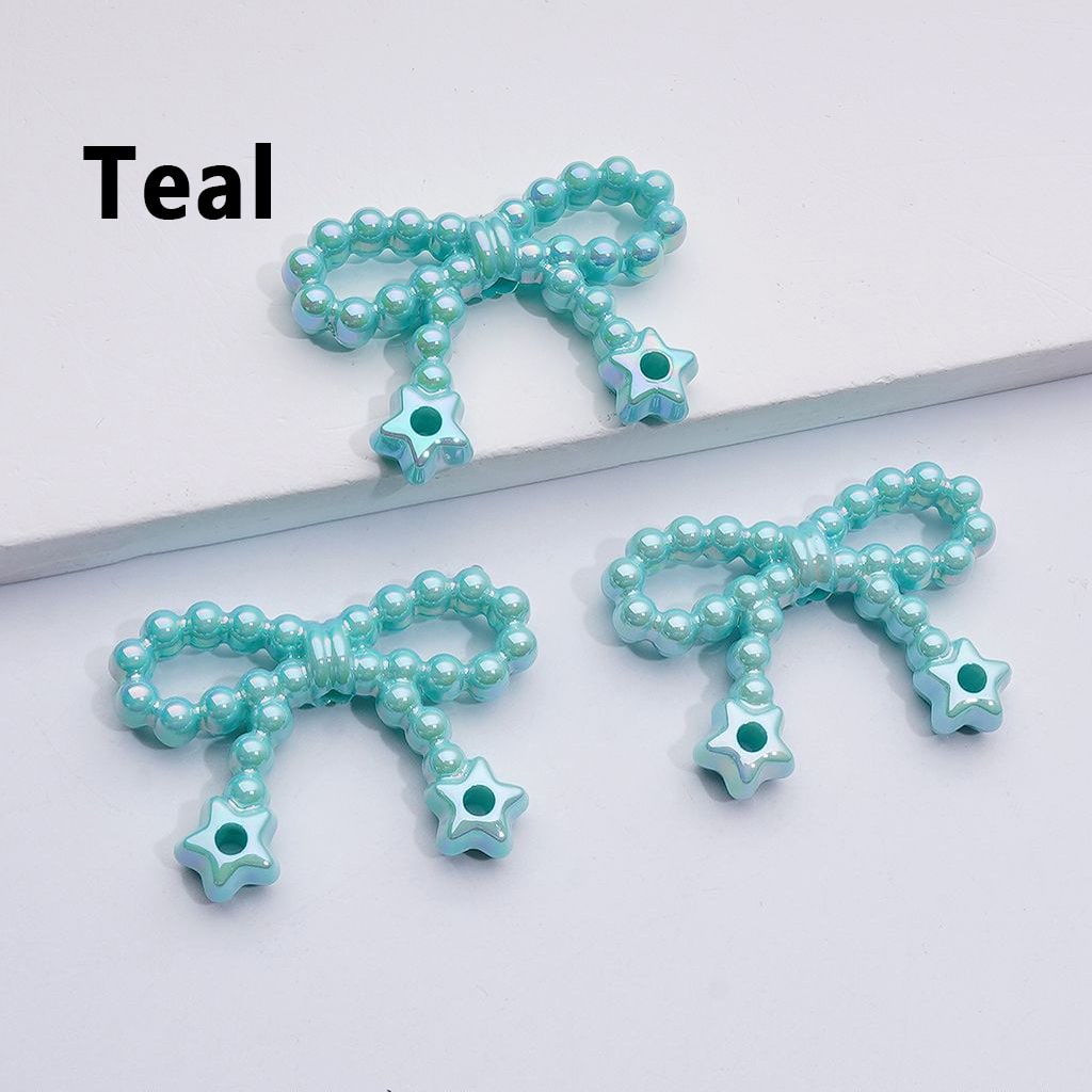 Pearl Bowknot & Star Ring Acrylic Beads – UV Coated Solid Colors, 23x33MM Craft Embellishments