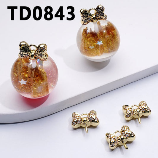 Alloy Bowknot with White Rhinestones for Shiny Fancy Gold Beads Jewelry Accessories, Around 15*9MM, Please Read the Description