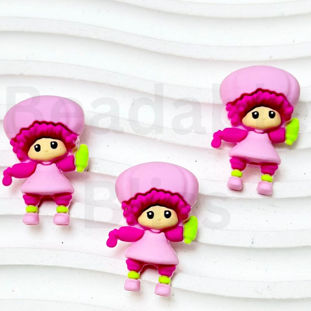 Girl in Pink & Rose Red Strawberry Shortcak 3D Little Cute Silicone Focal Beads