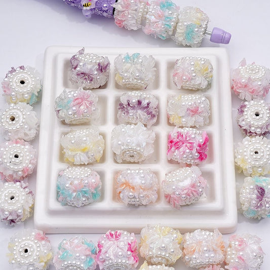 Glitter Macaron Color Soft Flower White Pearls Clay Beads 20*18MM Random Mix