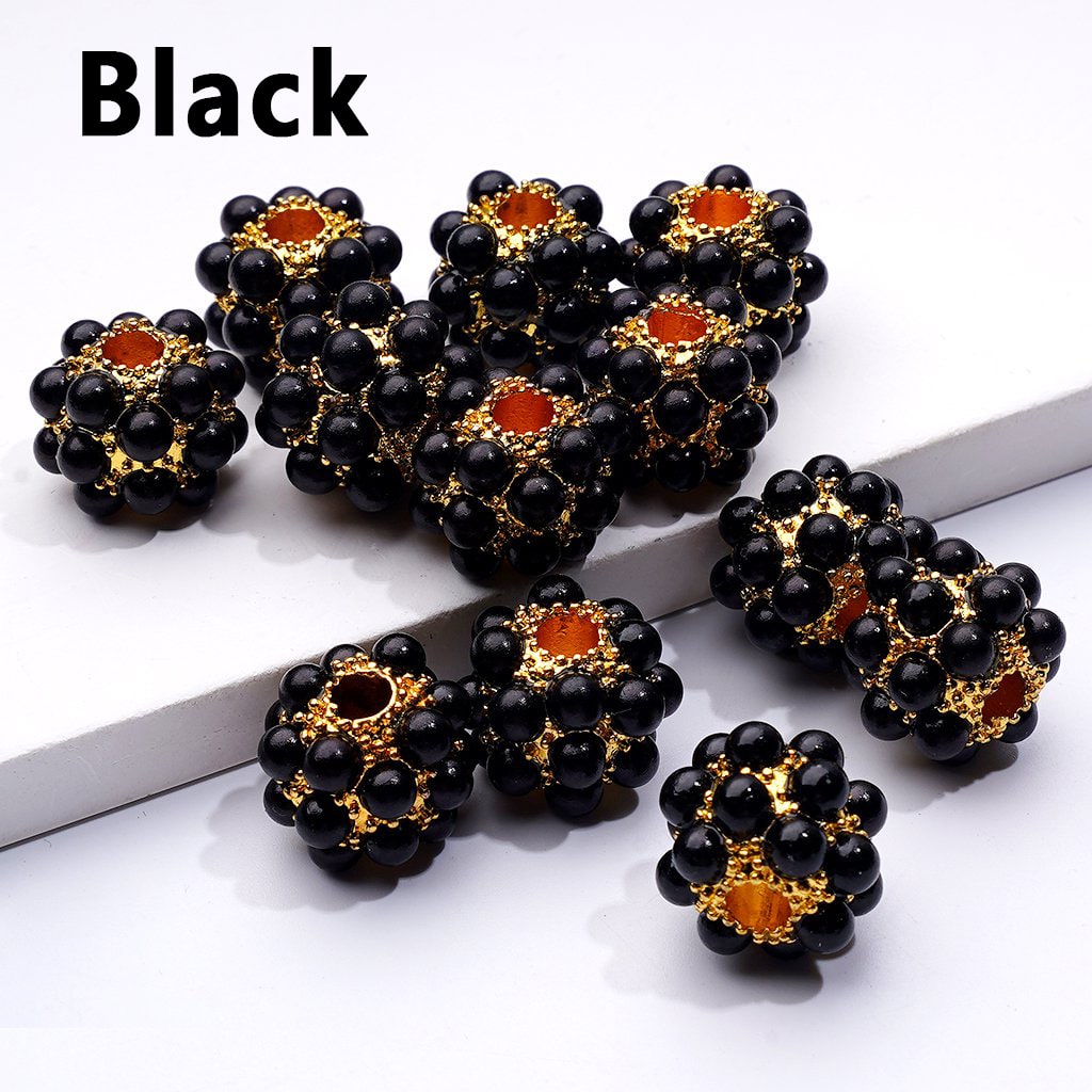 Silver & Gold Color Metal Beads Balls with Colorful Acrylic Pearls, Random Mix, 16MM
