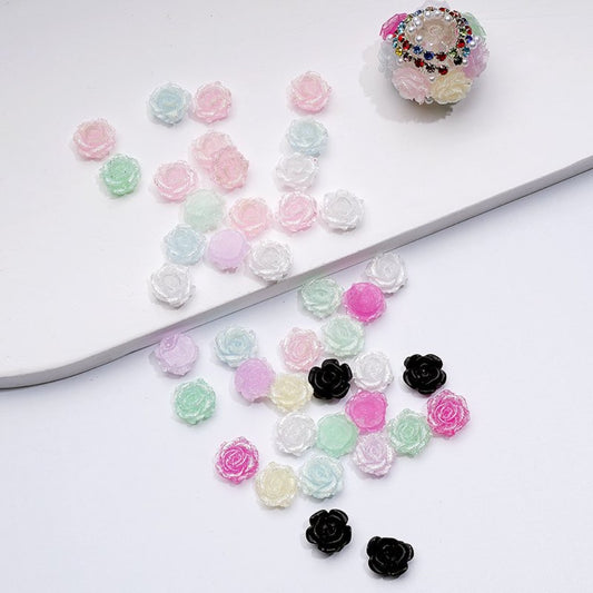 DIY Cute Mini Colorful Glitter Rose Flowers for Beads Jewelry Accessories, Random Mix