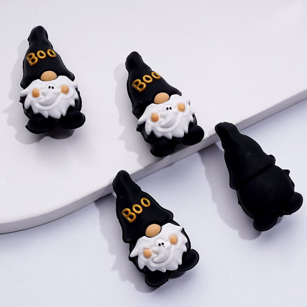 3D Halloween Gnome Holding White Ghost – Boo Silicone Focal Beads