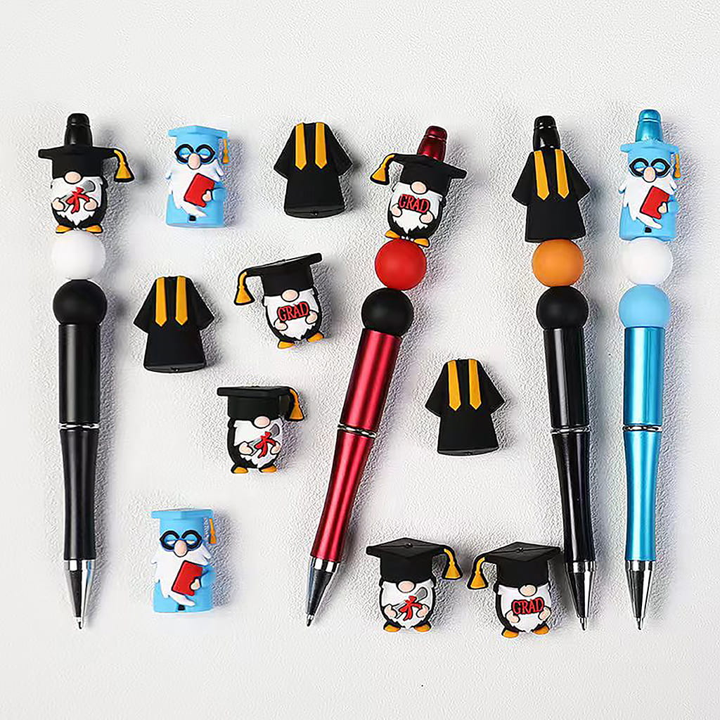 3D Adorable Graduation Gnome Character with Red “GRAD” Sign and Black Cap Silicone Focal Beads