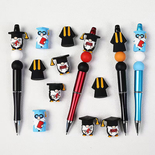 3D Adorable Graduation Gnome Character with Red “GRAD” Sign and Black Cap Silicone Focal Beads