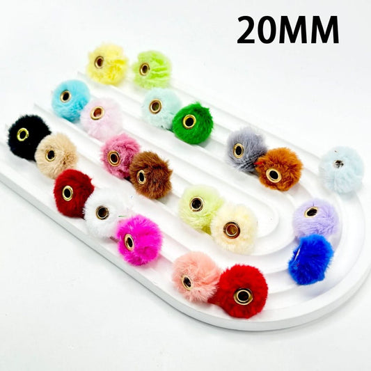 Cute Solid Colored Pom Pom Fluffy Hard Beads, 20MM