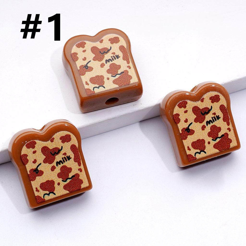 Whimsical Hand-Painted Bread Beads – Cute Acrylic Toast Charms for Crafts
