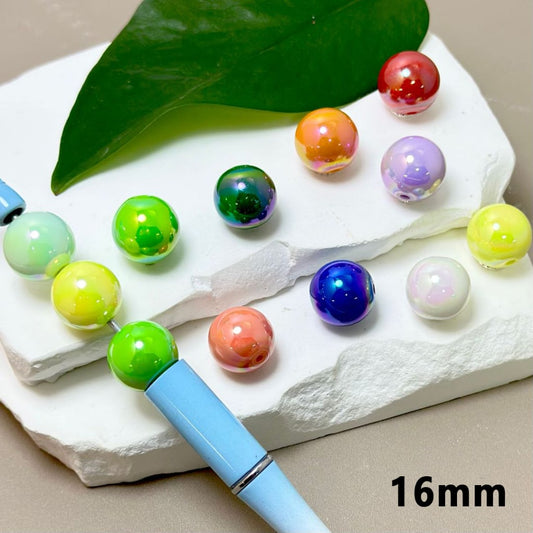 Colorful Round AB Coating Glossy Acrylic Beads, 16MM, Not UV Coating, Please Read the Description