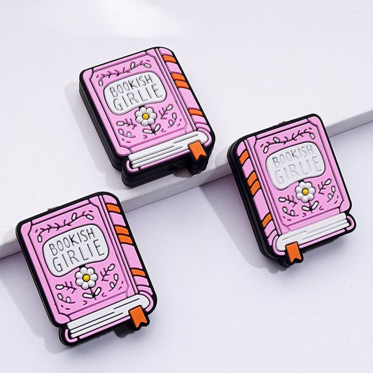 Adorable Pink Book-Themed Silicone Focal Beads with Mini Flowers – Girlie Design