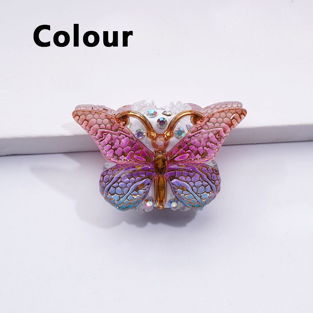 Delicate Colorful Vivid Gold Stripes Butterfly AB Rhinestones Mini Cute Clear Flowers Clay Beads, Around 38*23MM