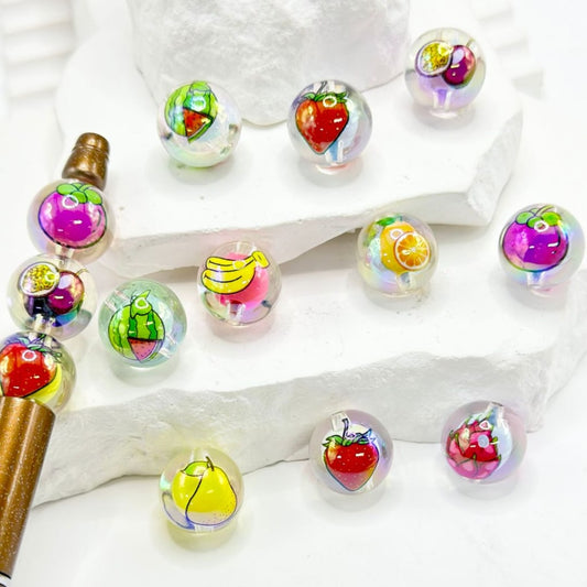 Round Various Fruits Watermelon Cherry Pear Apple Clear Acrylic Beads Small Beads Inside, 16MM