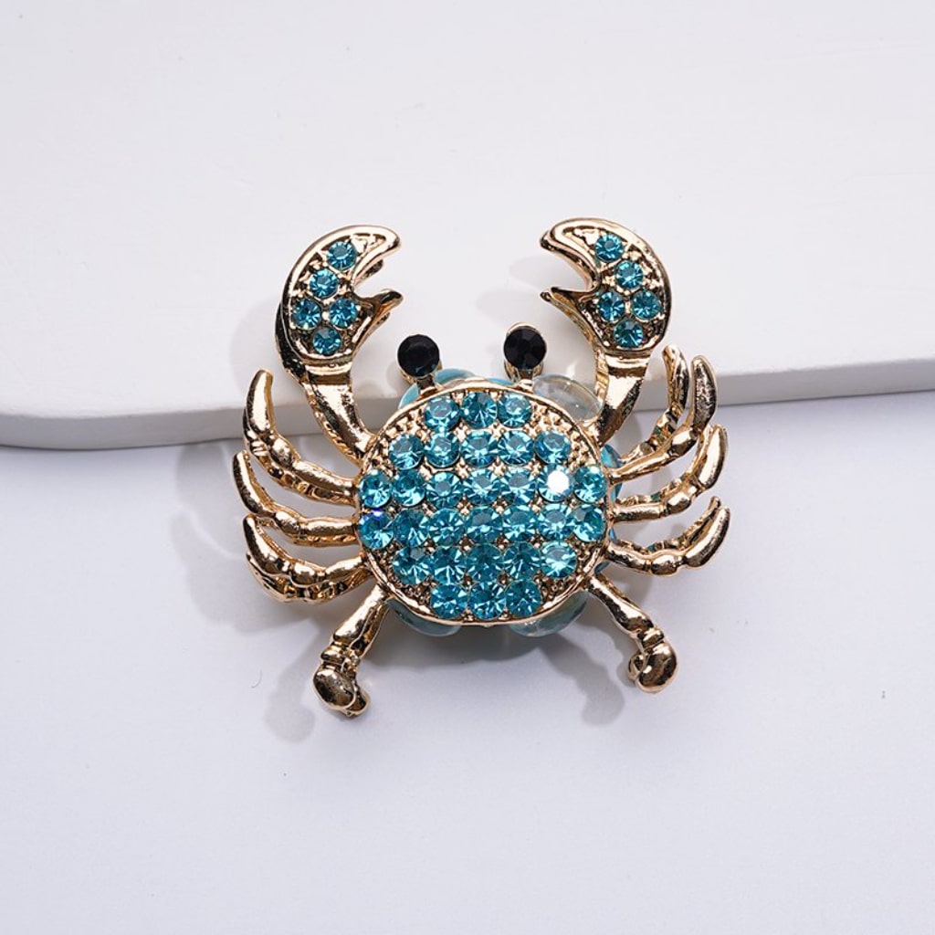 Bling Bling Fancy Gold Alloy Crab with Shiny Rhinestones Oval Pearls Clay Beads, Around 44*42MM
