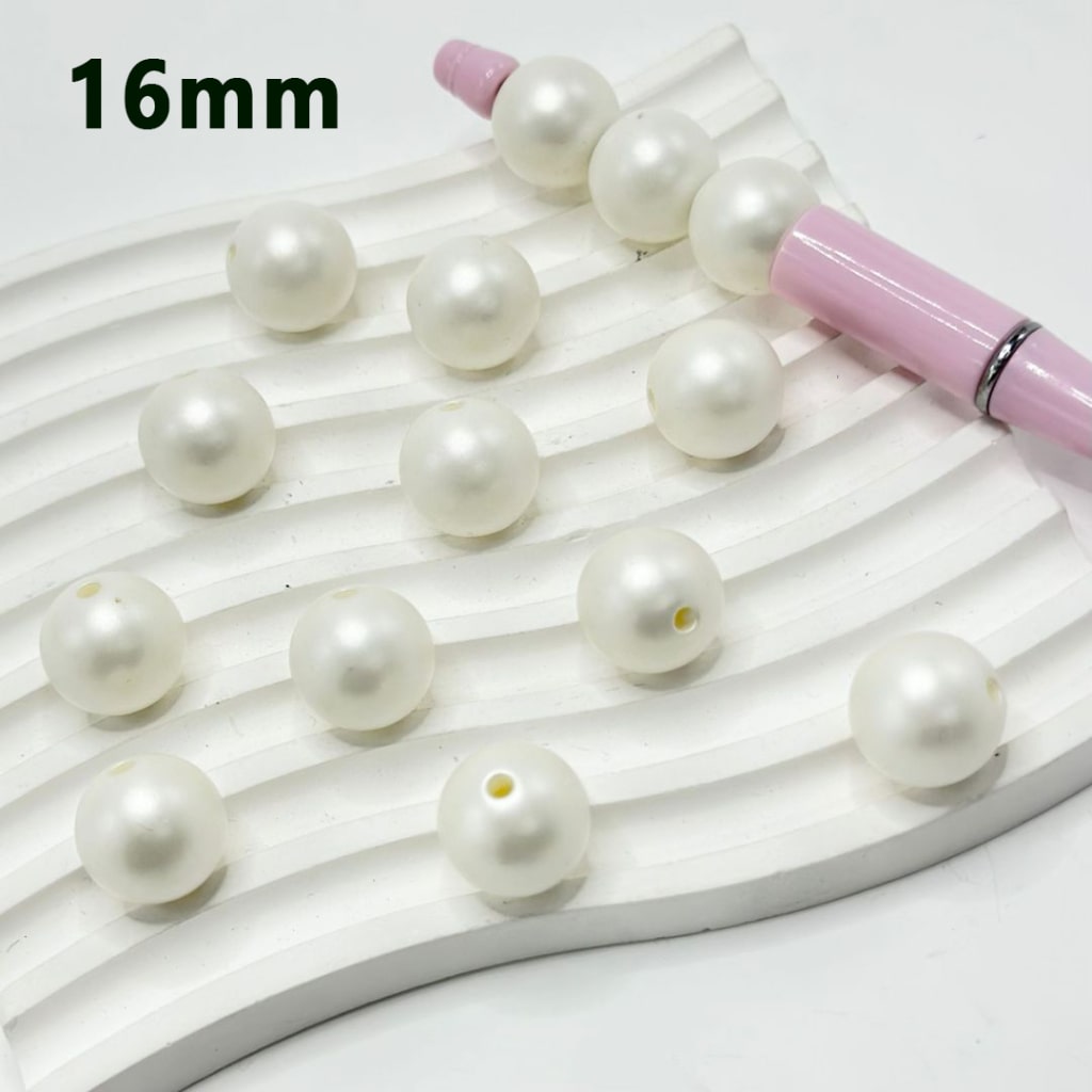 Round White Matte Color Gold Silver Black Acrylic Beads, 16MM