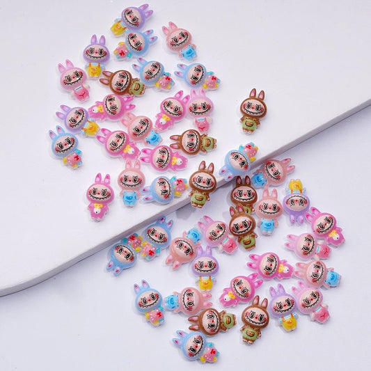 Mini Cute Labub Pop Mar Charms with Rhinestones for Jewelry Accessories, Approx. 14x8MM