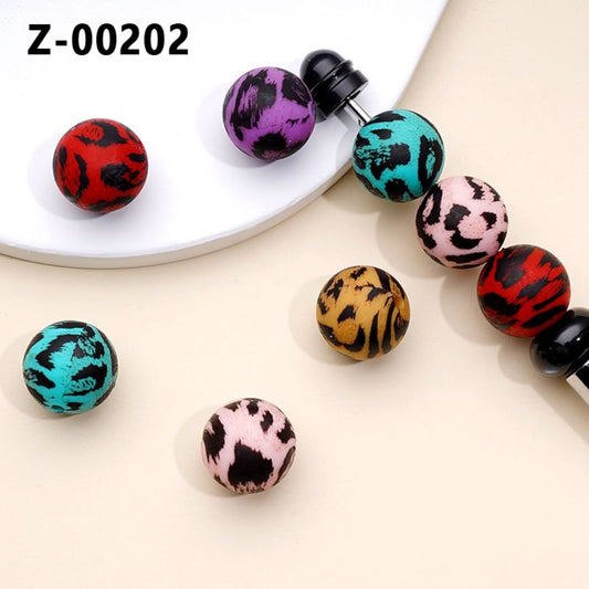 Printed Art Black Graffiti Spots Colorful Silicone Beads 15MM, Random Mix, Number Z-00202