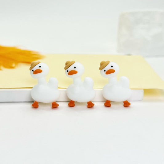 Cute Design with Brown Hat Cap 3D White Duckling Silicone Focal Beads