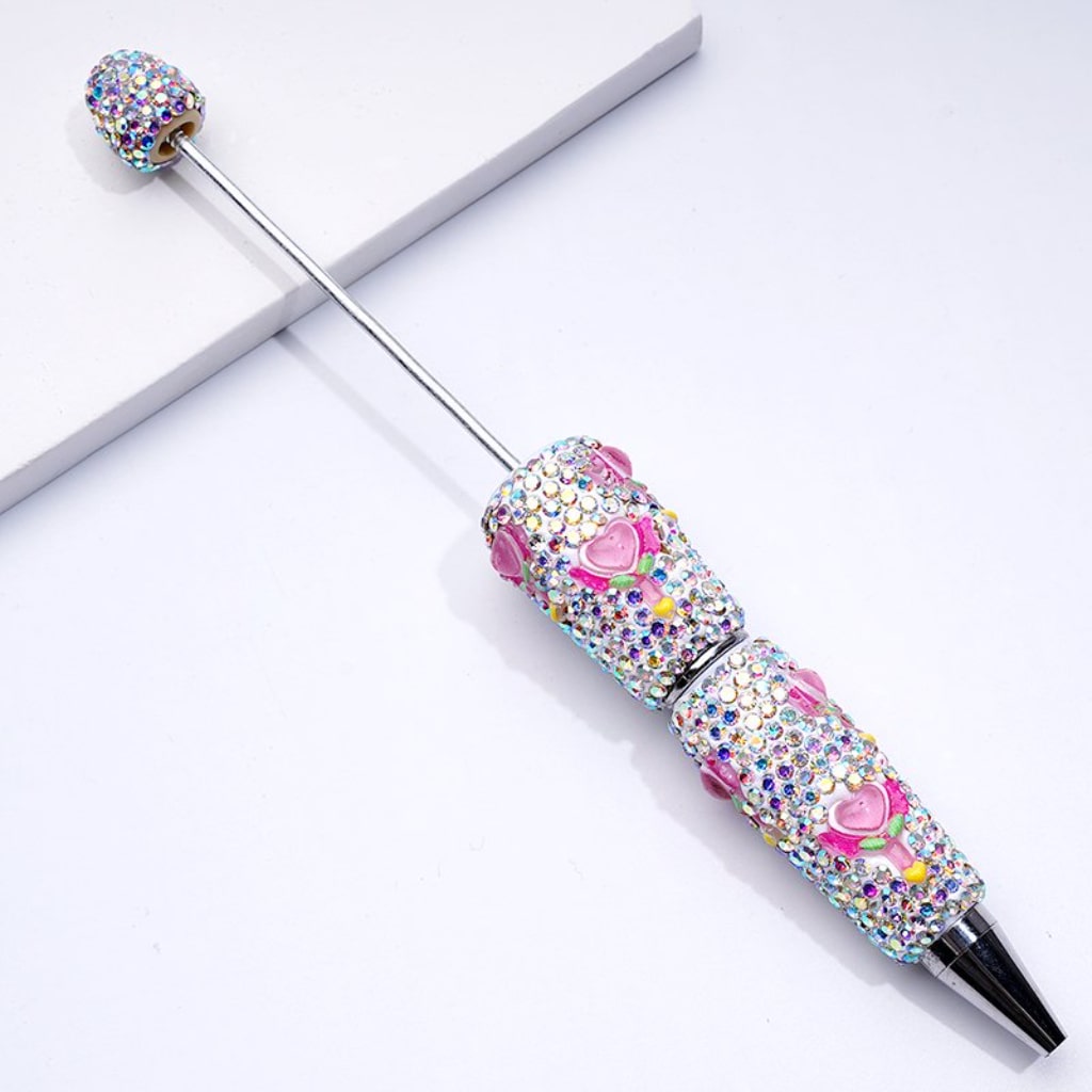 Cute Red Heart Magic Stick with Beadable Clay Pens Mini AB Rhinestones Covered the Entire Pen