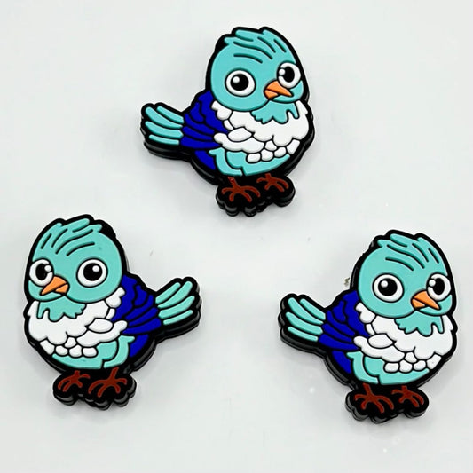 White Dark Blue Bird Cute Teal Silicone Focal Beads