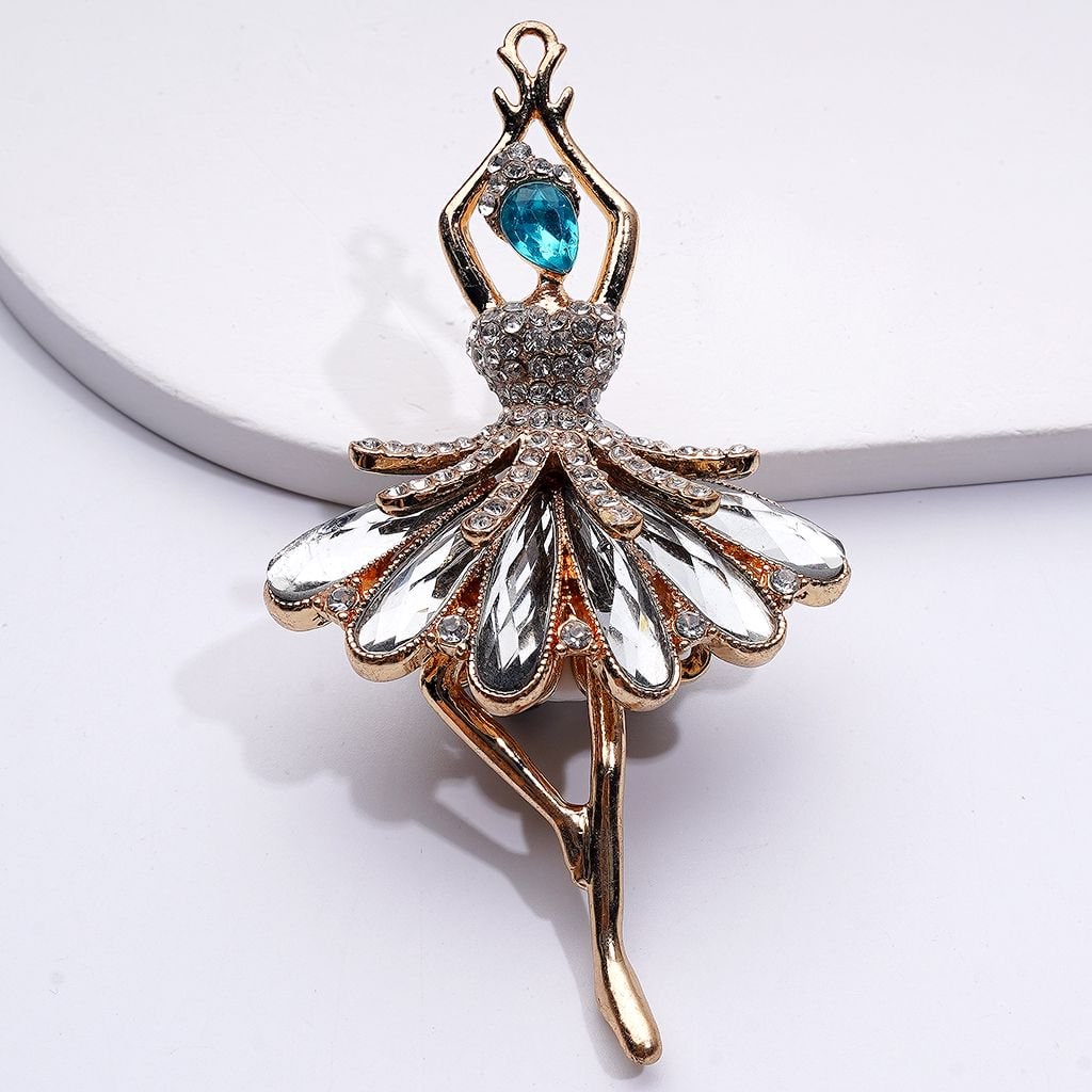 Fancy Gold Silver Alloy Exquisite Ballerina Dancer with Cute Hearts Butterflies Flowers Shiny Rhinestones Clay Beads, Around 86*48MM