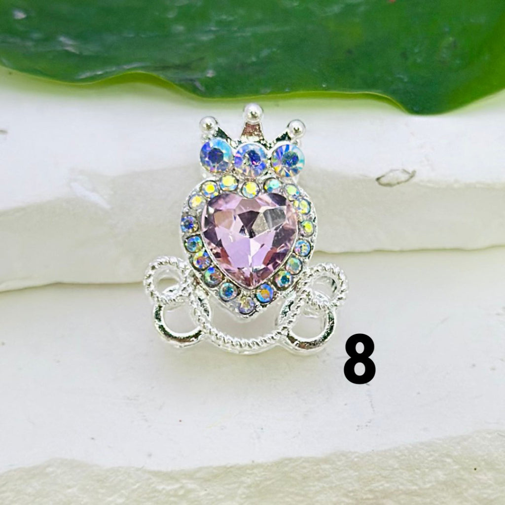 Bling Bling Silver Alloy Heart Crown with Mini Bling Bling AB Rhinestones Colorful Heart Rhinestones Beads, Around 26*22MM