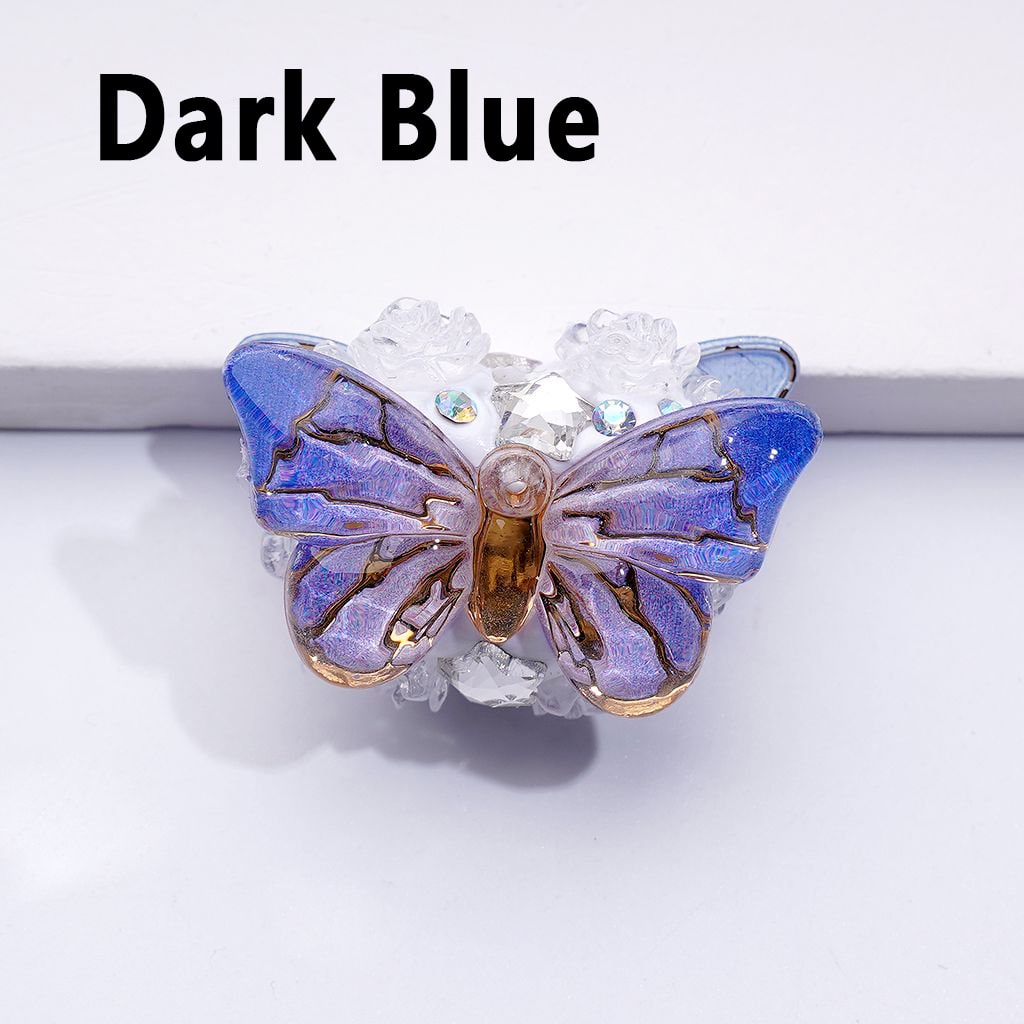 Chic Butterfly Clay Beads with Gold Stripes, AB Crystals, Clear Stars & Floral Details, Approx. 32x18MM